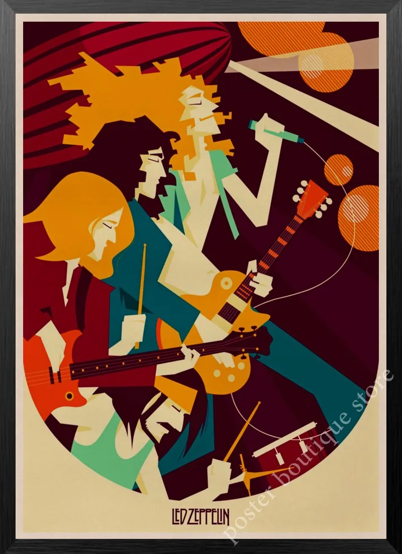 Светодиодный плакат Zeppelin Rock Music, Jimmy Page, rober Plant, винтажный домашний декор, настенные наклейки, 9 процентов/5