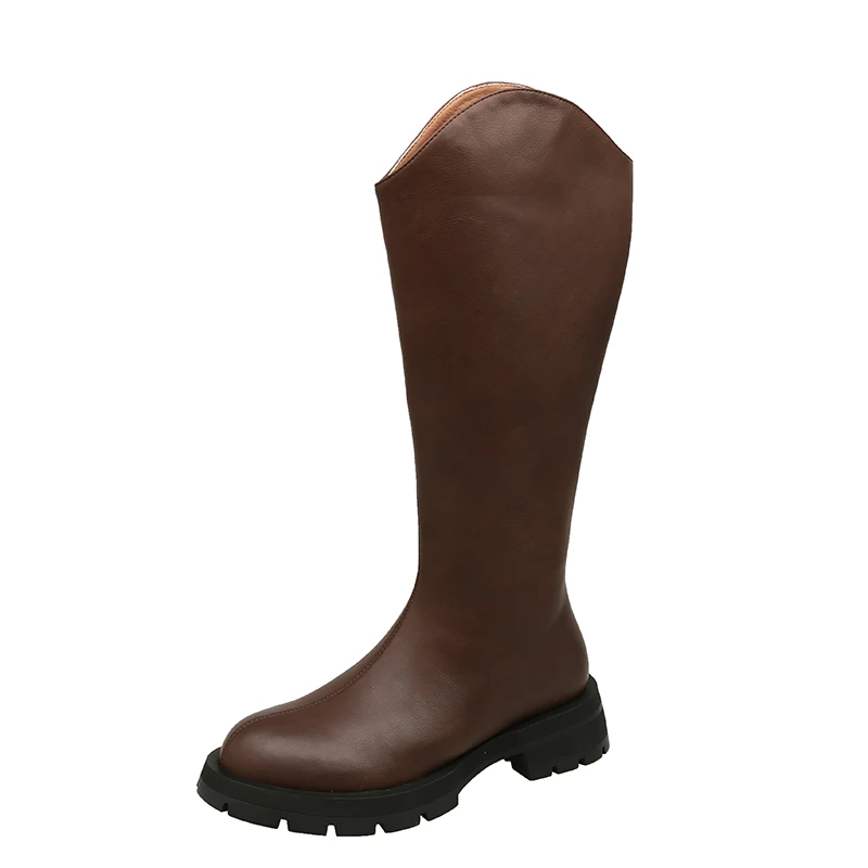 

Women Real Leather Knee High Boots Low Heels Cool Ridding Long Boot Fashion Winter Ladies Footwear