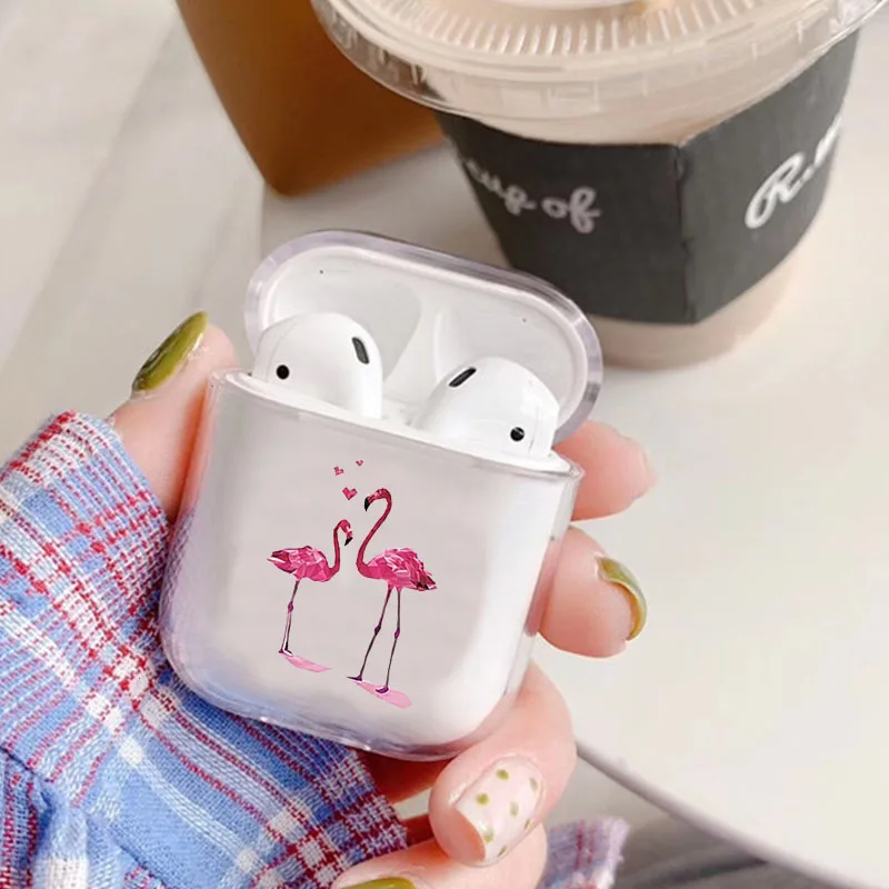 Прозрачный симпатичный мультяшный фламинго для Apple Airpods 1/2 чехол прозрачный