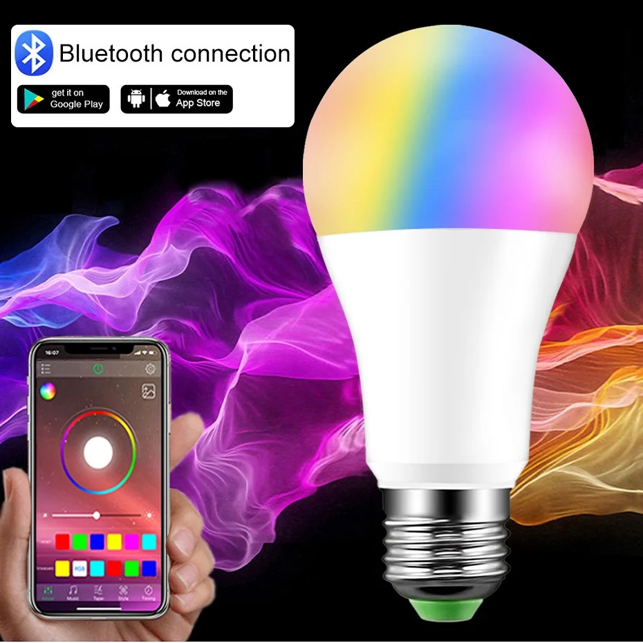 RGB Bluetooth умная Светодиодная лампа E27 15 Вт с регулируемой яркостью голосовое