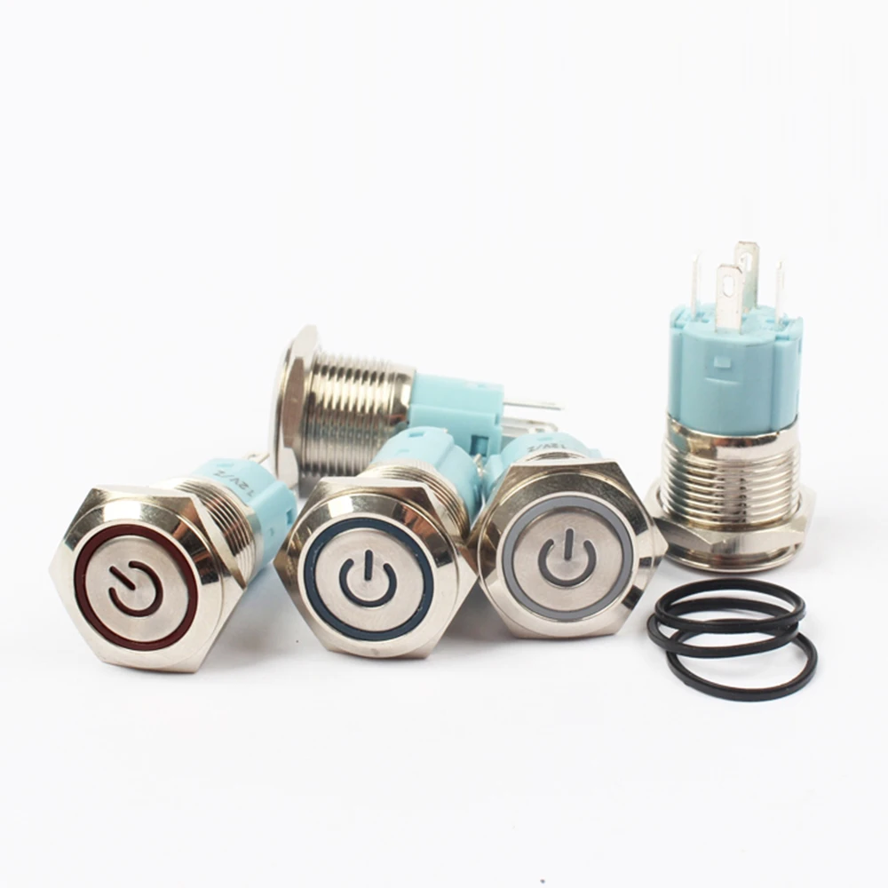 Водонепроницаемый металлический кнопочный переключатель 16 мм Светодиодная