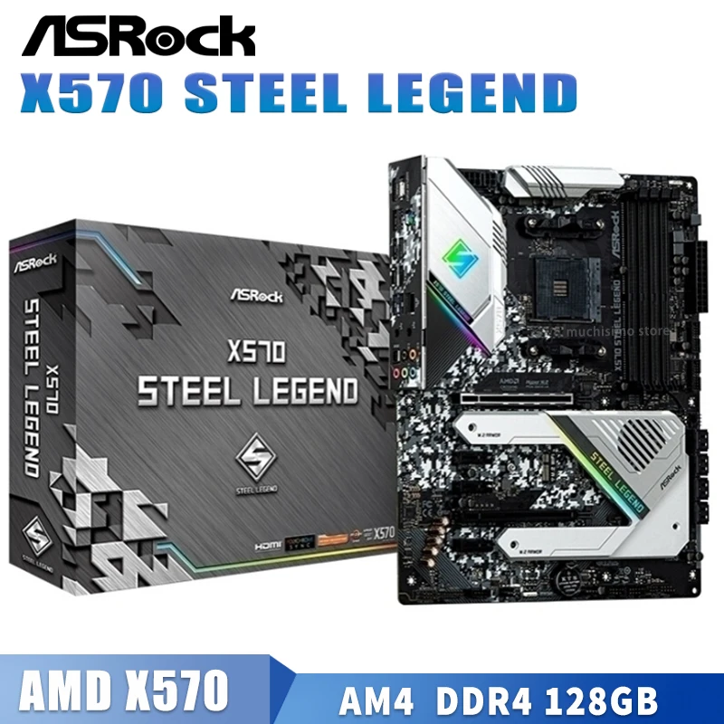 Günstig Buchse AM4 ASROCK X570 STAHL LEGENDE Motherboard AMD X570 DDR4 128GB PCI-E 4,0 Hyper M.2 AMD X570 Desktop AMD X570 Placa-Mãe