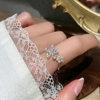 mengjiqiao korean delicate shiny zircon flower rings for women girls elegant pearl finger knuckle adjustable rings jewelry