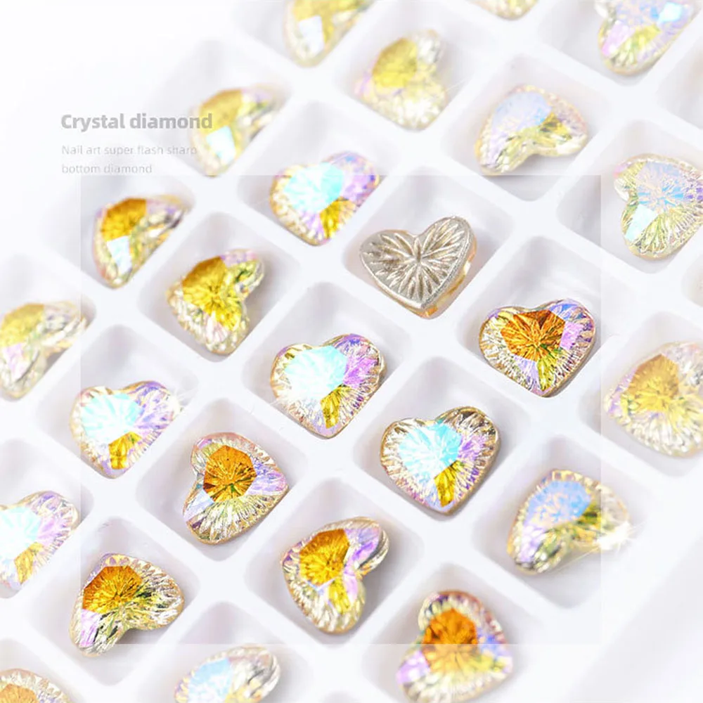 

50pcs/lot Rhombus/Heart/Round 3D Nail Art Rhinestone Crystal Charms Relief Fancy Strass Embossed Jewelry Nail Decorations TG#09