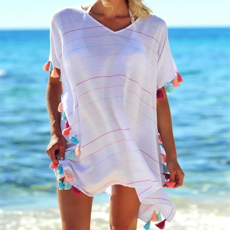 Женский прозрачный полосатый купальник накидка блузка Топ|Женские платья| |