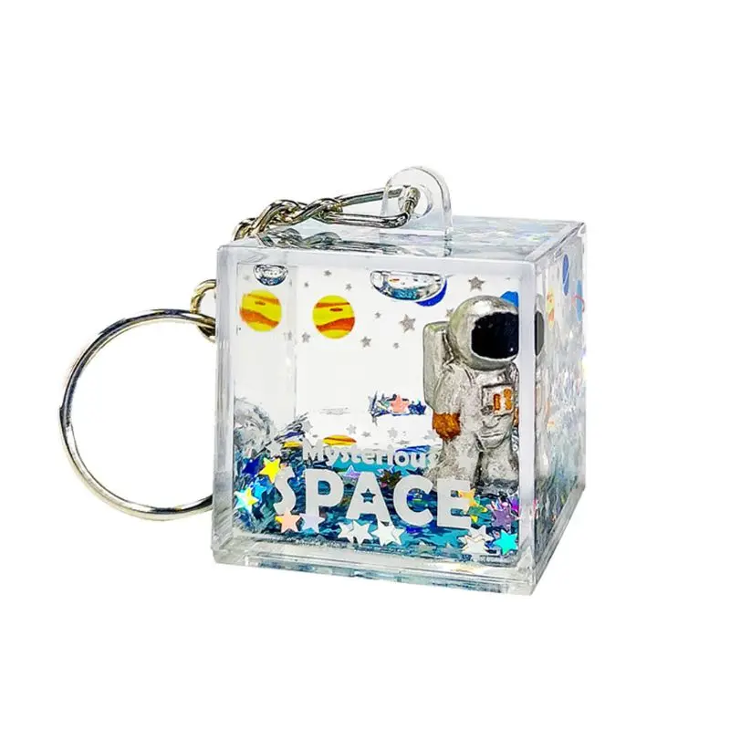 

Mysterious Space Quicksand Square Keychain Astronaut Bag Charm Keyring Jewelry