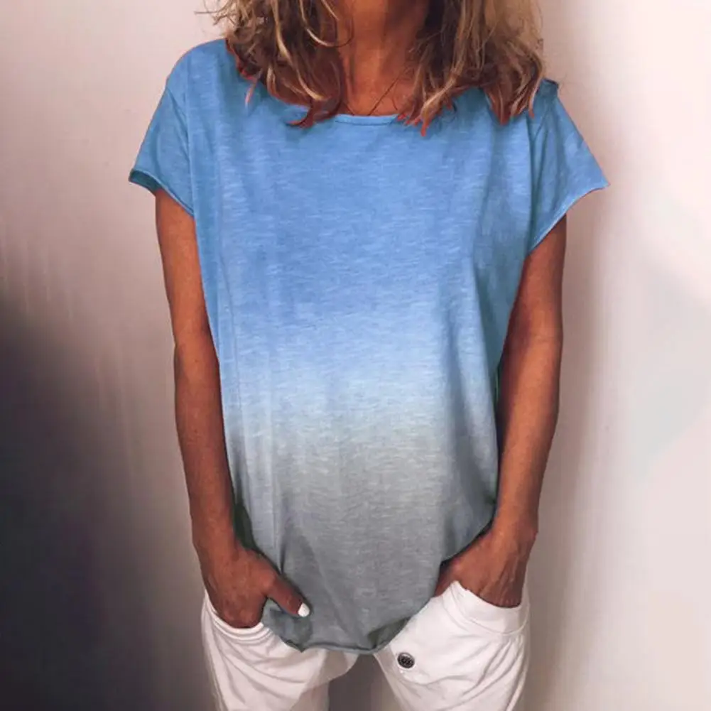 Женские рубашки градиент Цвет с коротким рукавом блуза Топ 2021 Летние