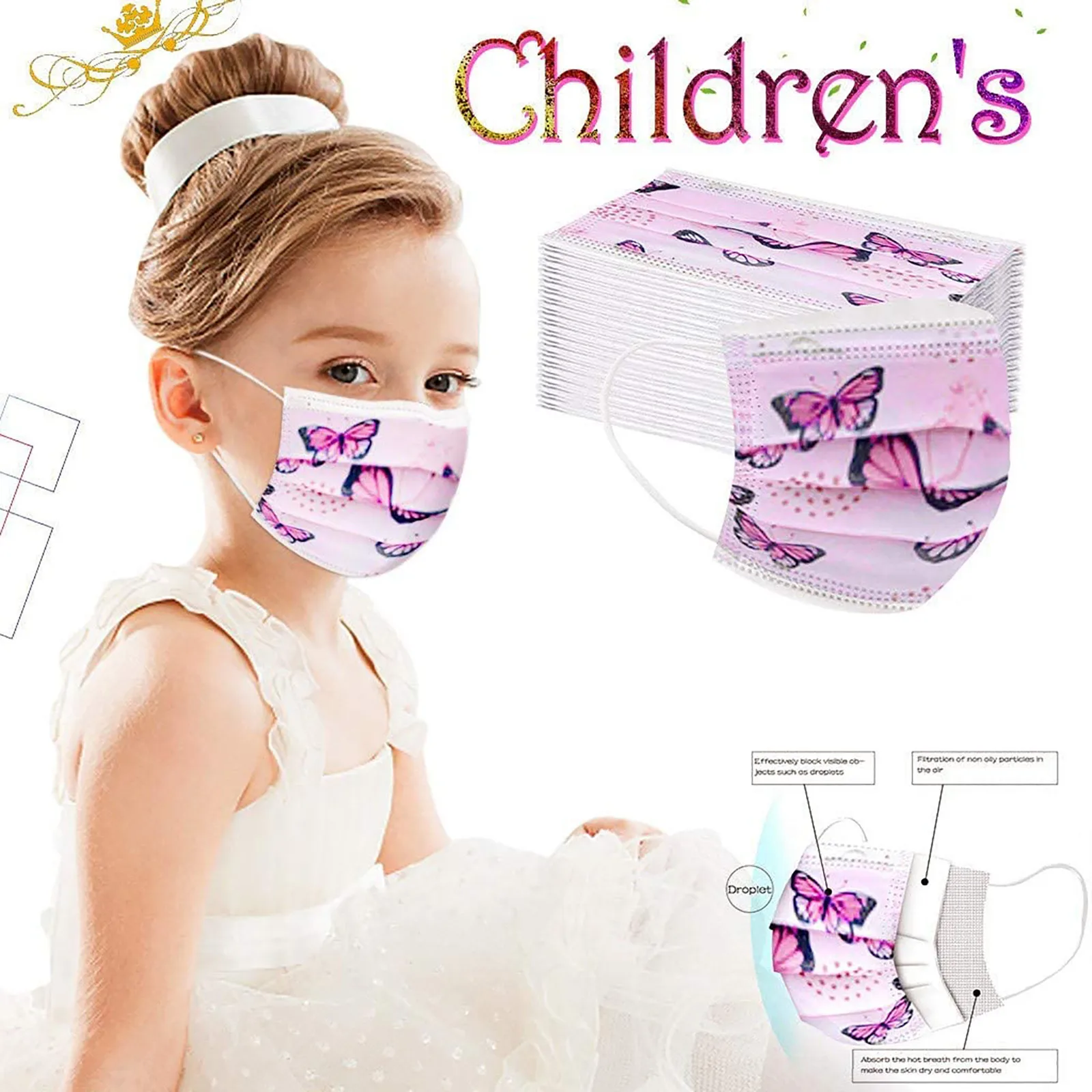 

10/20/50/100pcs Children's Mask Printed Butterfly 3-ply Disposable Masks Halloween Cosplay Mascara Navidad Masque Enfant Маска