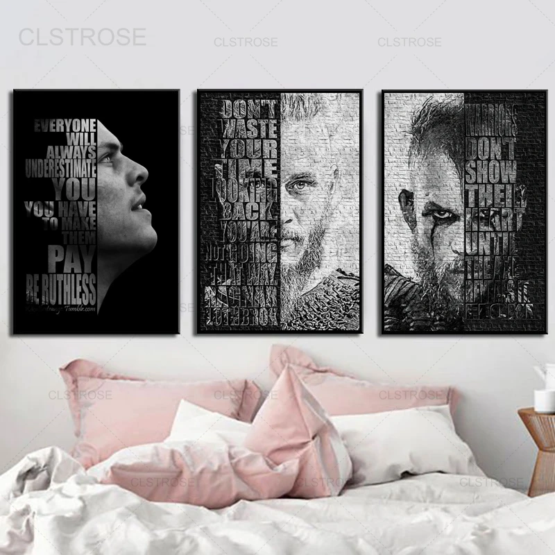 

Ragnar Lothbrok Vikings Poster Inspirational Quotes Wall Art Canvas Painting Nordic Black White Picture Modern Home Decor Office