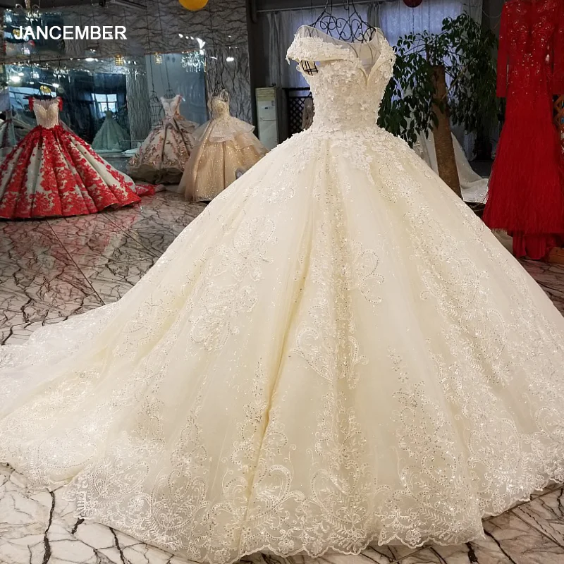 LS01266 свадебное платьеблестящие блестками платье с 3d цветами o рукава шеи