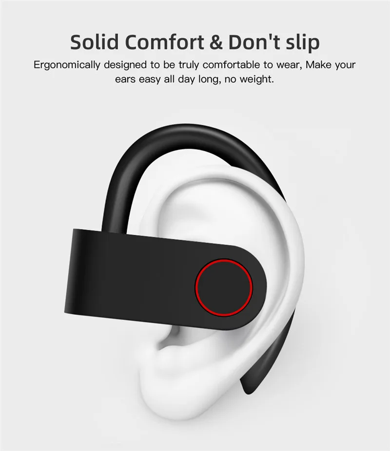 Беспроводные спортивные наушники TWS Bluetooth 5 0 с ушным крюком шумоподавляющие