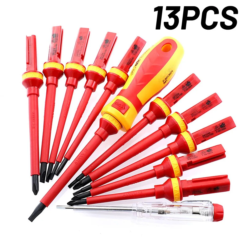 

13pcs Interchangeable Bits VDE 1000V Power Insulated Screwdriver Torx Pozidriv Slotted Screwdrivers Single-Pole Voltage Tester