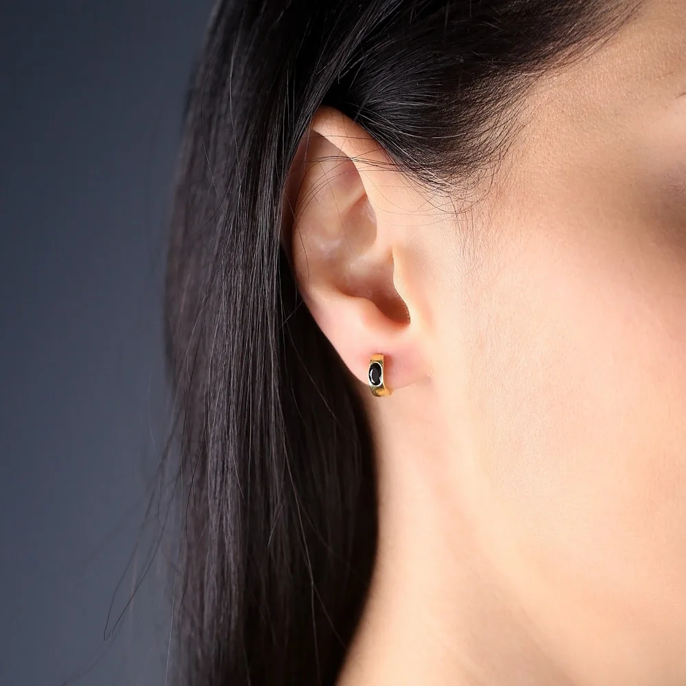 

Minimal 925 Silver Hoop Earring For Girl And Women Hoop Earrings Black Stone Silver Hoop Earring 925 Silver