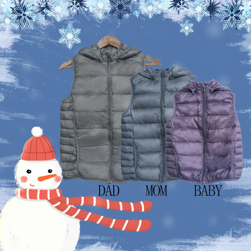 Зимний жилет для всей семьи белый на утином пуху сверхлегкая Верхняя одежда без