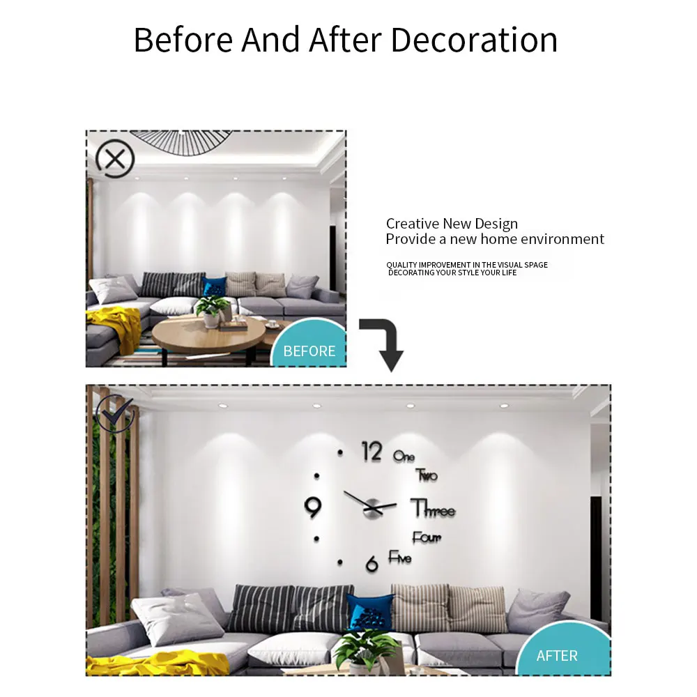 New Clock Watch Large Wall Clocks 3D DIY Acrylic Mirror Mechanism Stickers Home Living Room Decoration Quartz Needle | Дом и сад