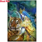 3d вышивка крестиком, Алмазная мозаика Клеопатра и тигр, алмазная живопись, полноразмерная 5d алмазная вышивка сделай сам, круглый подарок,
