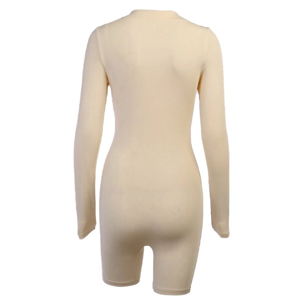 

Women Long-Sleeved Slim Jumpsuit Fashion Zipper Sports Sexy Yoga Tights Shorts Bodysuit (S/M/L)