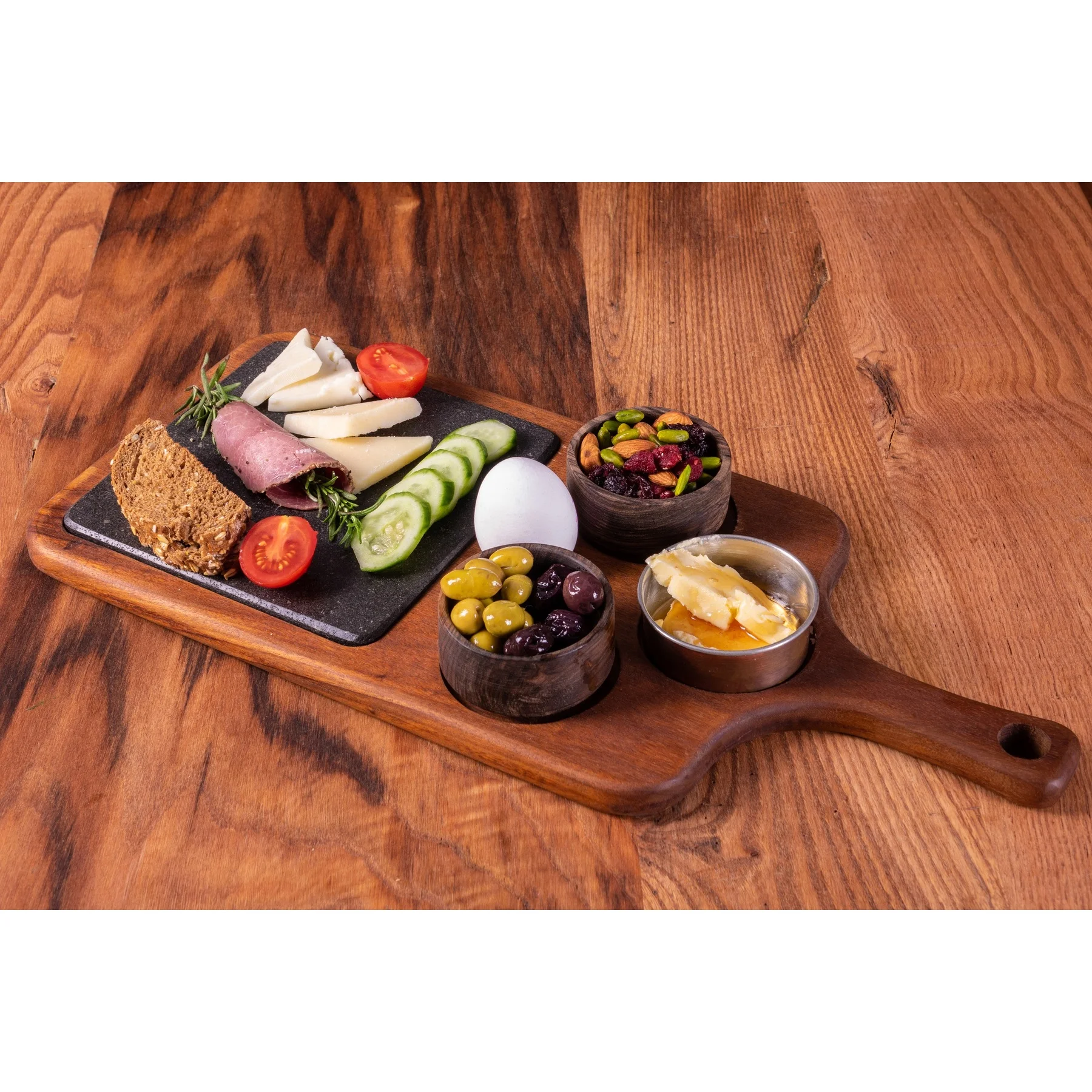 Тарелка для завтрака из базальтового натурального камня деревянный поднос