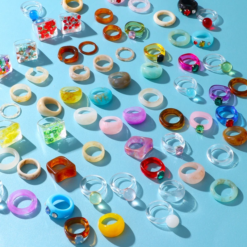 Женское акриловое кольцо с прозрачной смолой креативное геометрическое