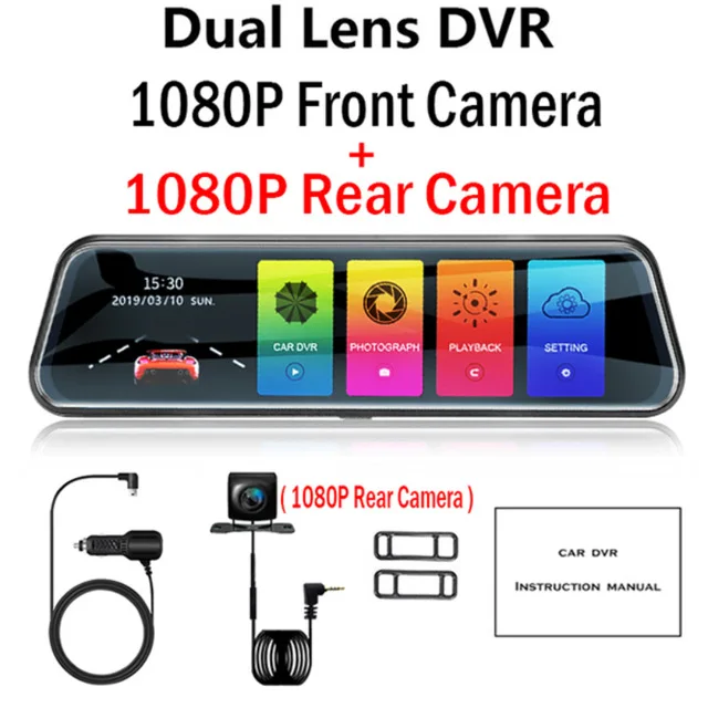 Dual Lens 1080P Maiyue star 10 дюймов full HD 1080P Автомобильный видеорегистратор с сенсорным экраном Панорамное зеркало заднего вида водительский рекордер задний видеорегистратор с двумя объективами - Название цвета: Dual Lens 1080P