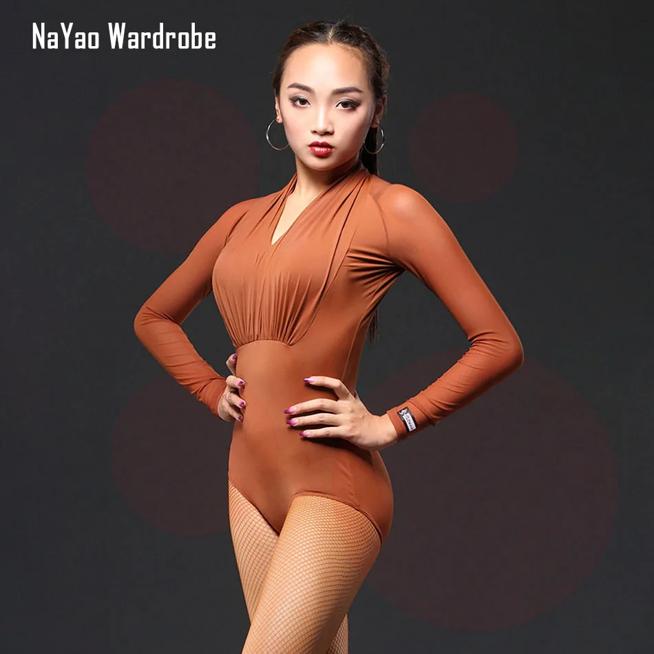 Женское боди для латиноамериканских танцев соблазнительные Топы с длинным