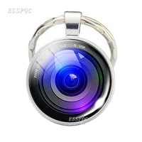 new fashion glass cabochon keychain camera lens pattern keychain lenses pendant keyring