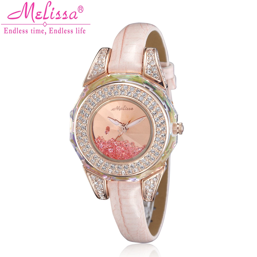 Женские часы Melissa японские кварцевые модные браслет с кожаными кристаллами
