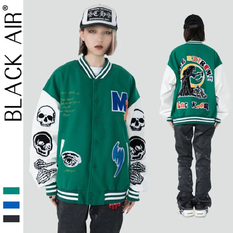 

Autumn and winter new jacket armband skeleton color street retro men and women with baseball clothes