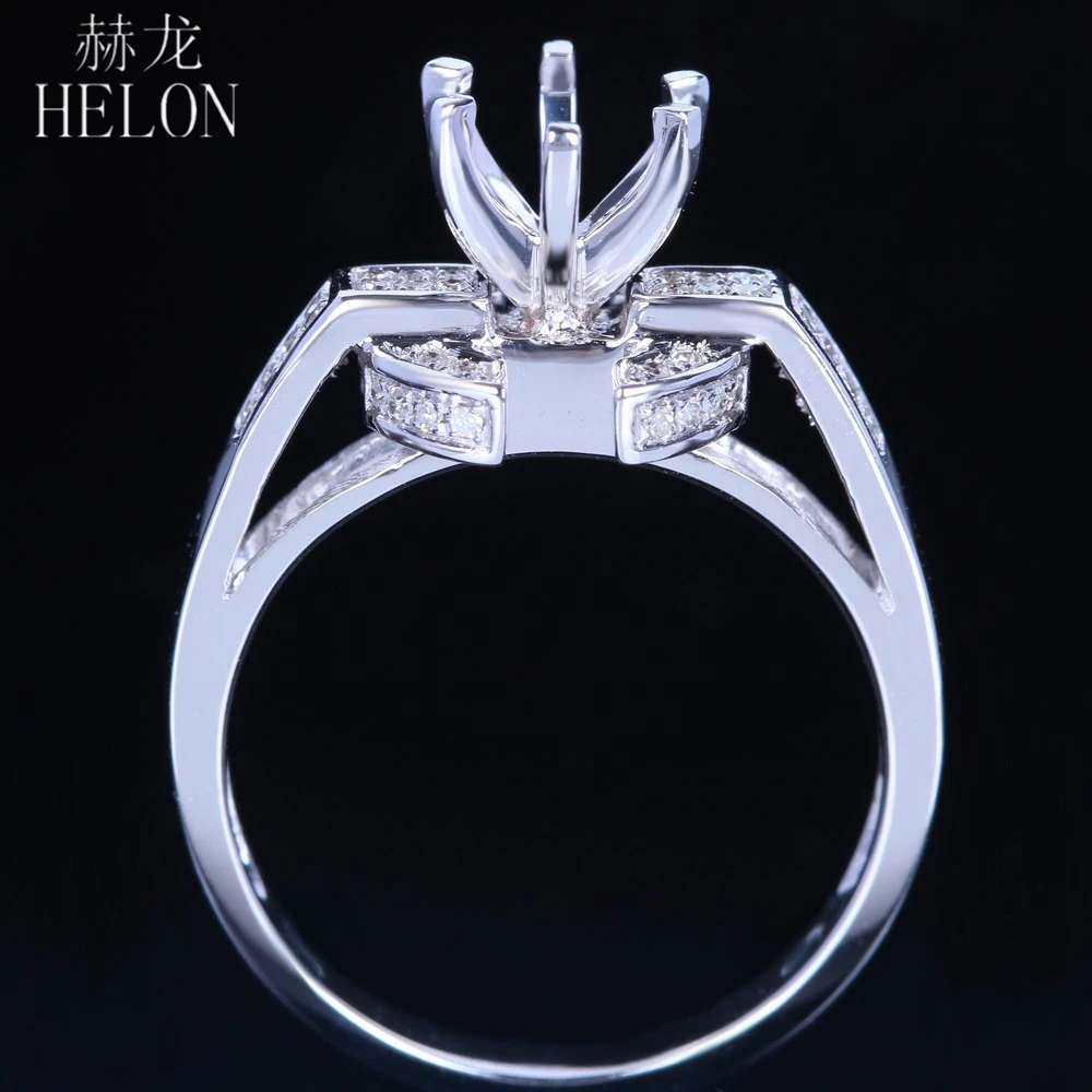 HELON 6.5mm Round Cut Solid 14K White Gold Natural Diamond Engagement Wedding Semi Mount Ring Setting 6 Prong Women Fine Jewelry