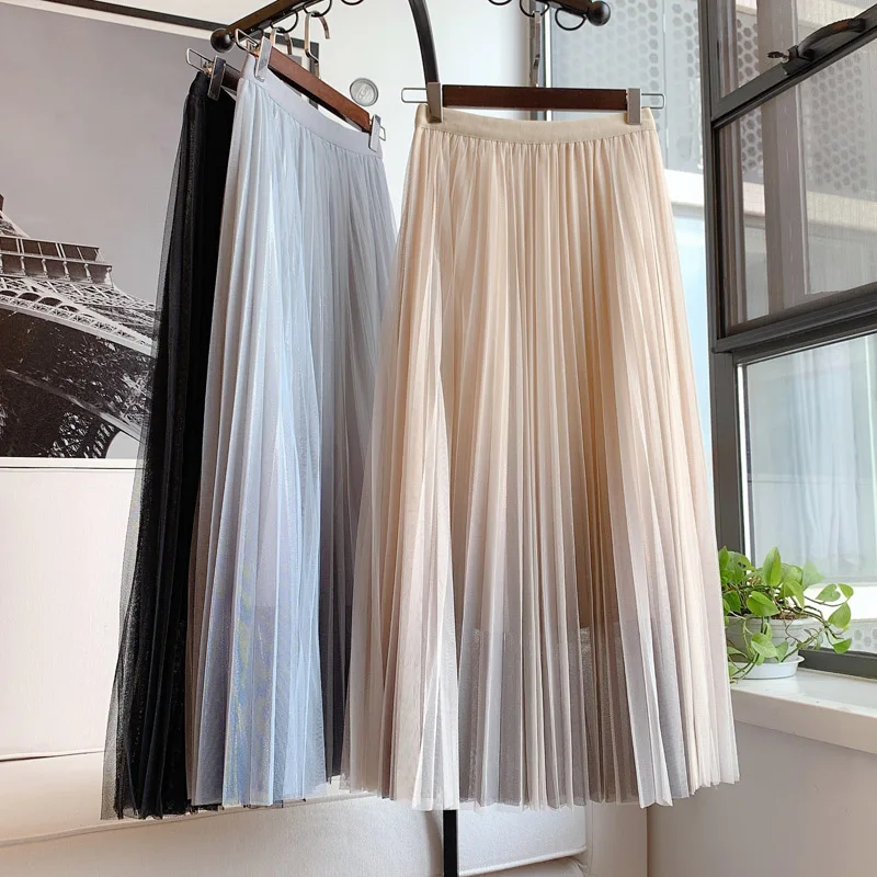 Весенне-летние Многослойные тюлевые длинные юбки макси с металлическим