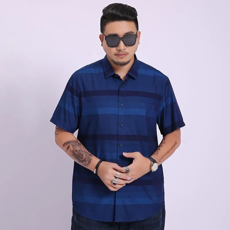 

8xl plus Brand New Cotton Linen Summer Slim Fit Casual Shirts Short Sleeve Striped Shirt Social Men Dress Shirts Chemise Homme