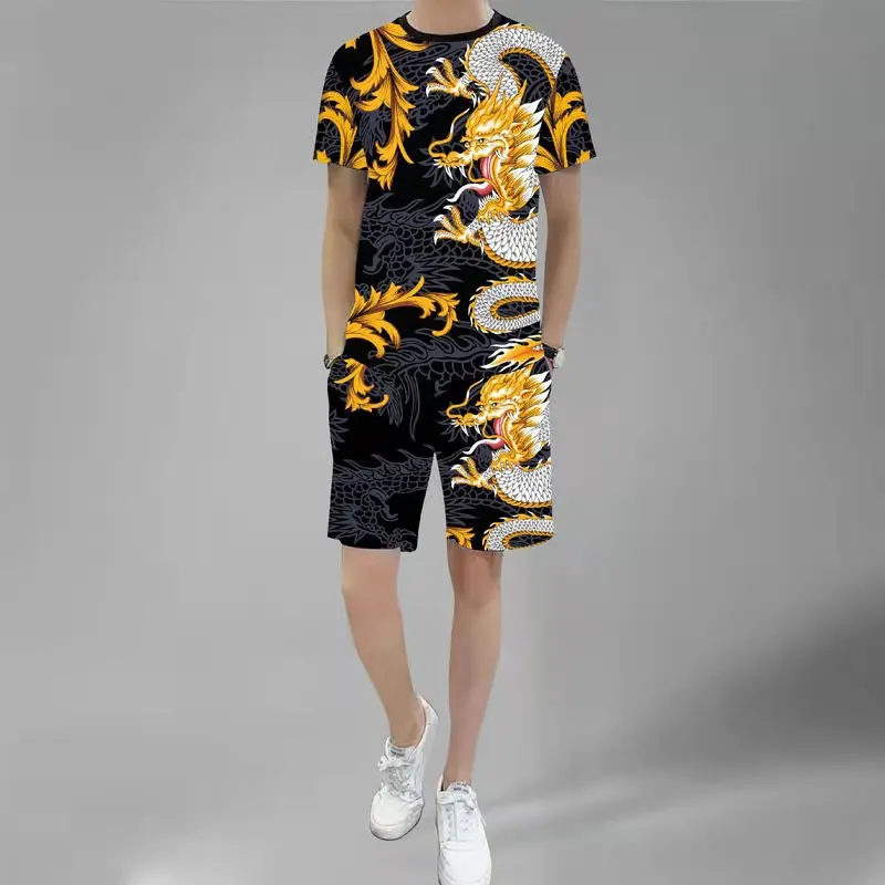 

2021 New Men's Summer Suit Trend Printing Short-sleeved Round Neck T-shirt Casual Printing Shorts Simple And Comfortable M - 4XL