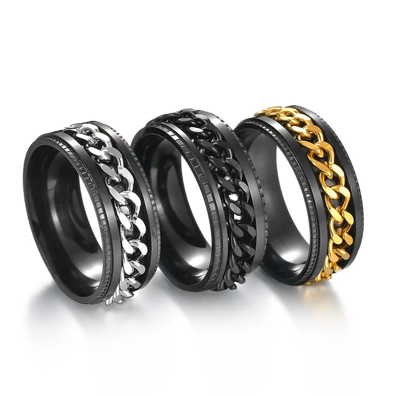 

MIXMAX 30pcs/Lot Men Women Ring Fashion Spinner Stainless Steel Chain Band Punk Rings Wholesale Jewelry Party Favor