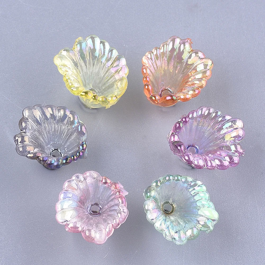

500g Transparent Acrylic Flower Bead Caps AB Color Beads For DIY Jewelry Making, 10x12x12mm, Hole: 1.2mm; about 1960pcs