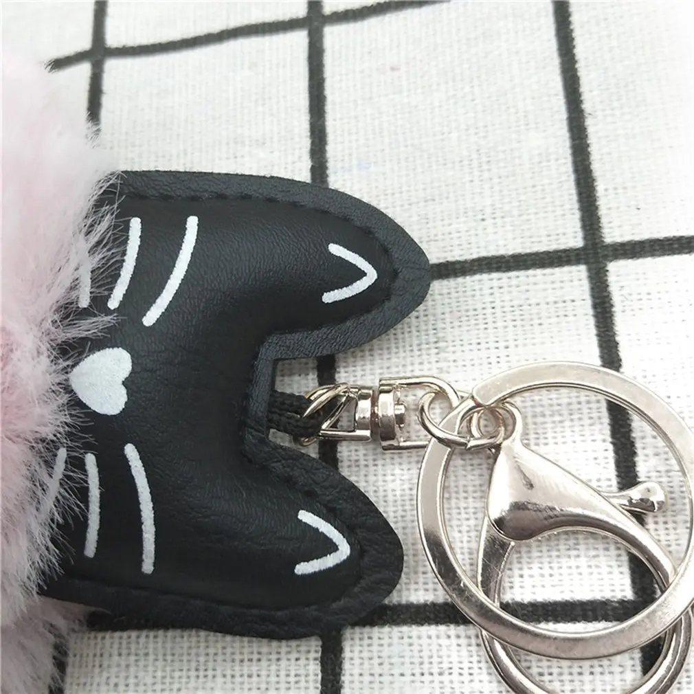 Hot Sale 1pc 8CM Cute Cat Keychain Pendant Women KeyRing Holder Fake Rabbit Fur Pompoms Key Chains For Gift Dropshipping | Украшения и