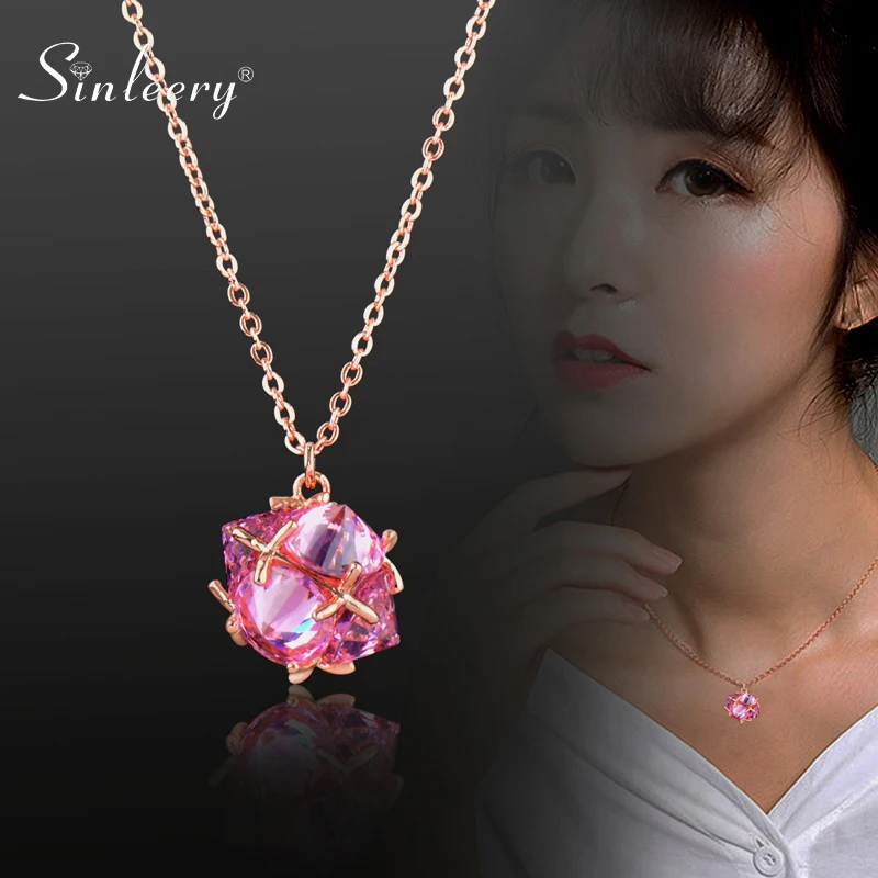SINLEERY великолепное ожерелье с кулоном в виде розового шампанского хрустальным