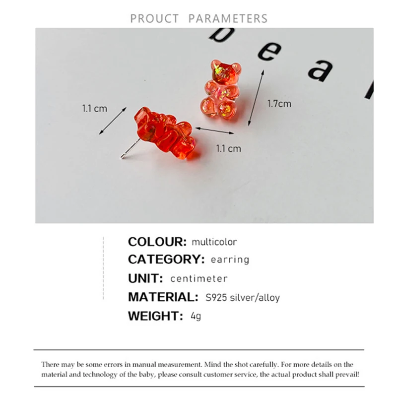 

Cute Jelly Beans Earrings For Women Sweet Gummy Bear Colorful S925 Pin Teddy Bear Lovely Girls Earrings Creative Jewelry Gifts