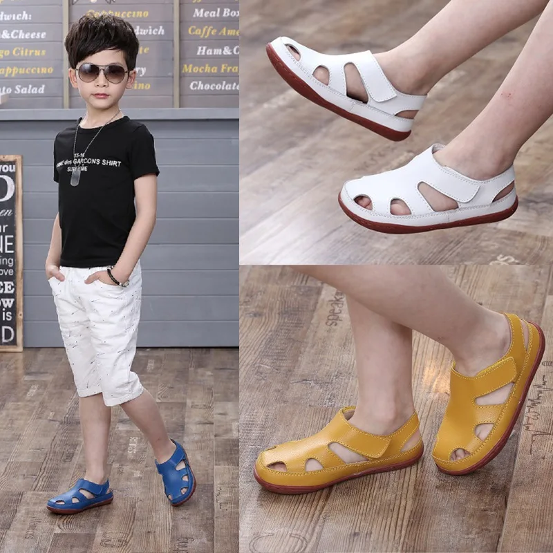 

2021 Summer Children's Sandals Boy Girls Fashion Genuine Leather Kids Beach Sandals Non-slip Casual Sport Sandals