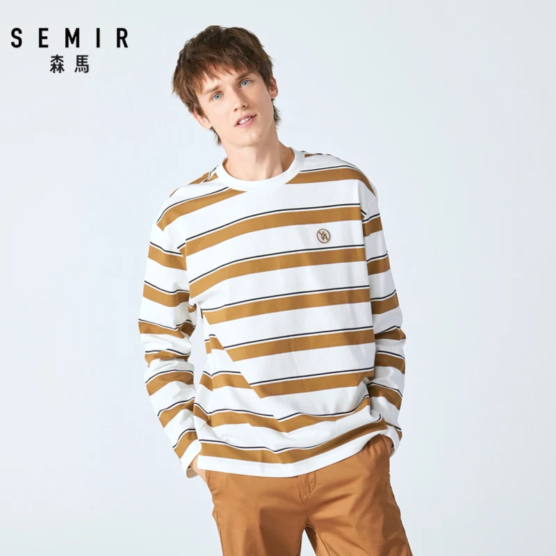 Мужская футболка с длинными рукавами SEMIR свободная в полоску для студентов осени