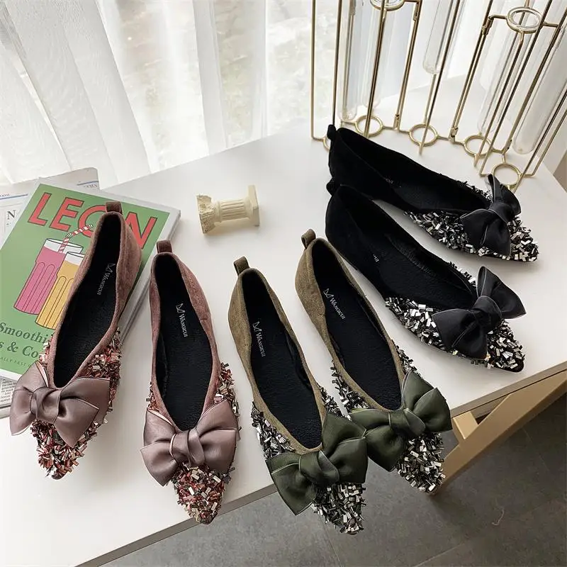 Женские туфли с заостренным носом повседневные на плоской подошве блестками