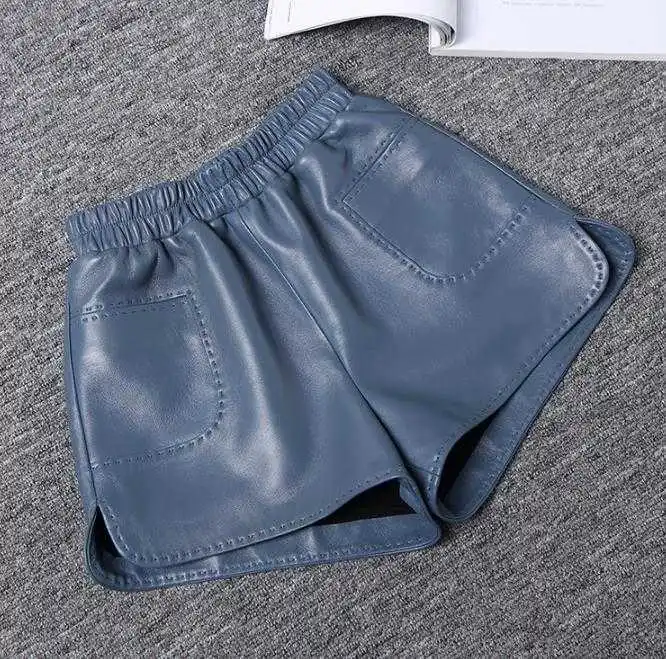 

New Designer Arrival Sheepskin Real leather short pants Women's High Quality Genuine Leather Pockets pants C596