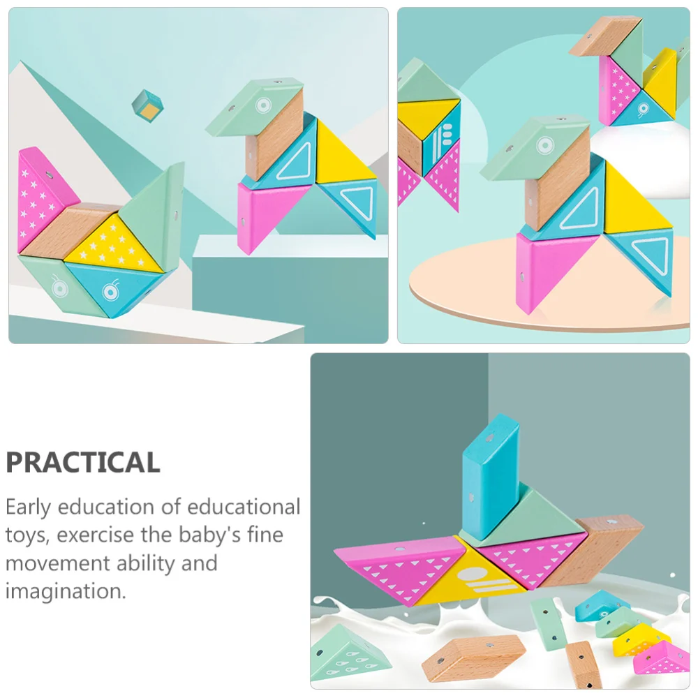 

1 Set of Educational Magnetic Puzzle Kids Wooden Building Blocks for Kids