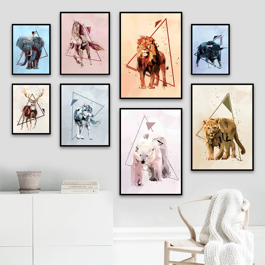 

Jungle Animal Elephant Horse Lion Cow Deer Wolf Wall Art Canvas Painting Nordic Posters And Prints Wall Pictures Kids Room Decor