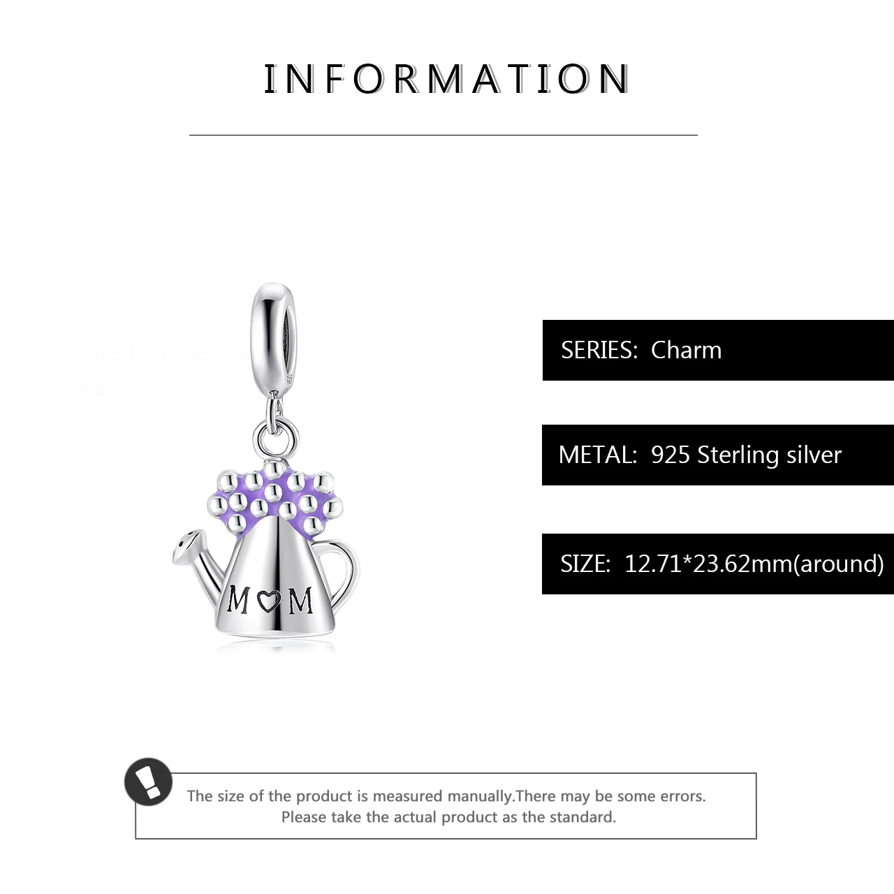 Лейка цветы горшок фиолетовая эмаль семья мама серебряные бусины 925 пробы