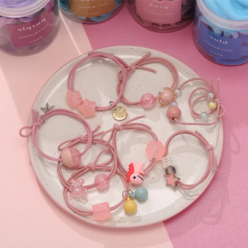 

8 pcs Cute Bear Dinosaur Hair Bands for Baby Kids Heart Star Starfish Beads Rubber Band Set Girl Headband Women Hair Accessories
