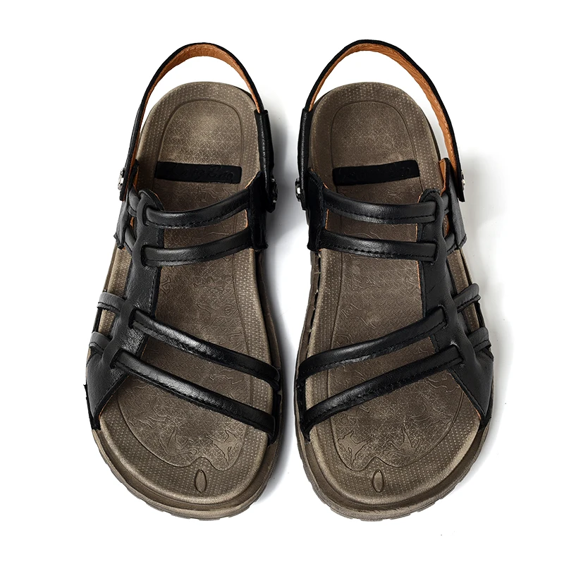 

2021 Genuine Leather Sandals Men Summer Men Slippers Roman Designer Style Man Black Outdoors Beach Sandals Soft Comfortable