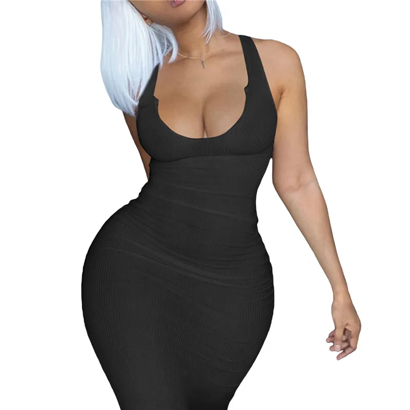 

hirigin Ribbed V Neck Skinny Tank Long Dresses Women Solid Bodycon Fashion Birthday Outfits Bodycon Sexy Club Party Maxi Dress