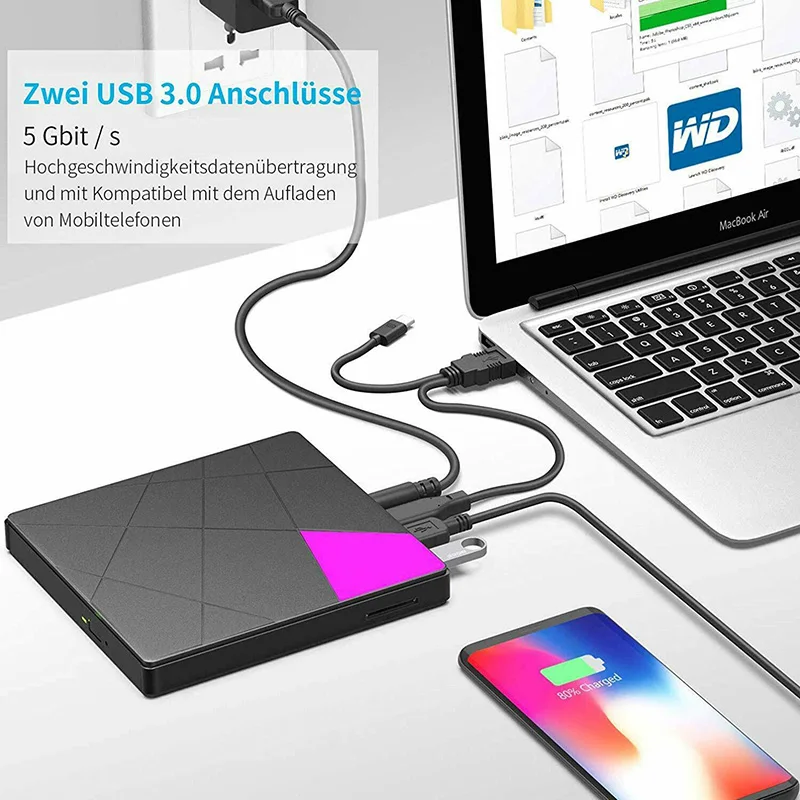 

Портативный USB 3,0 DVD/CD дисков для портативных компьютеров супер тонкий дисков RW SD кард-ридер dvd-плеер совместим с USB 2,0/USB 1,0