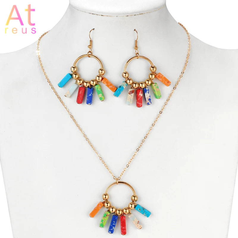 Набор ювелирных изделий для йоги чакра цветные/синие серьги натуральный камень