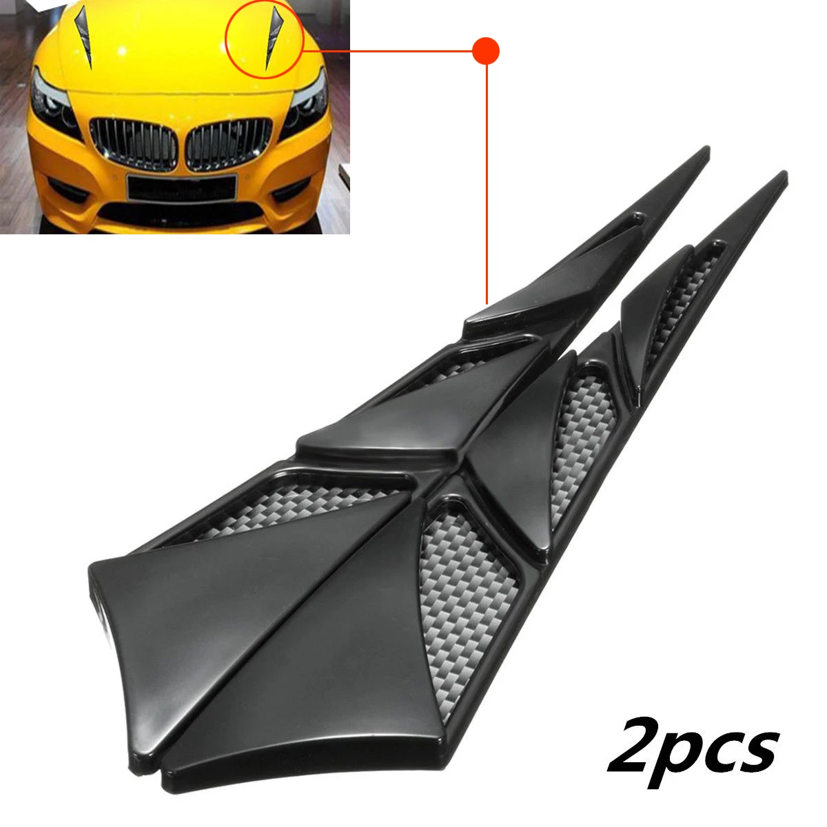 

2Pcs Black Cars Auto Vehicle Tuning Air Flow Intake Scoop Bonnet Vent Cover Hood Trim Decoration Exterior Accessories Universal